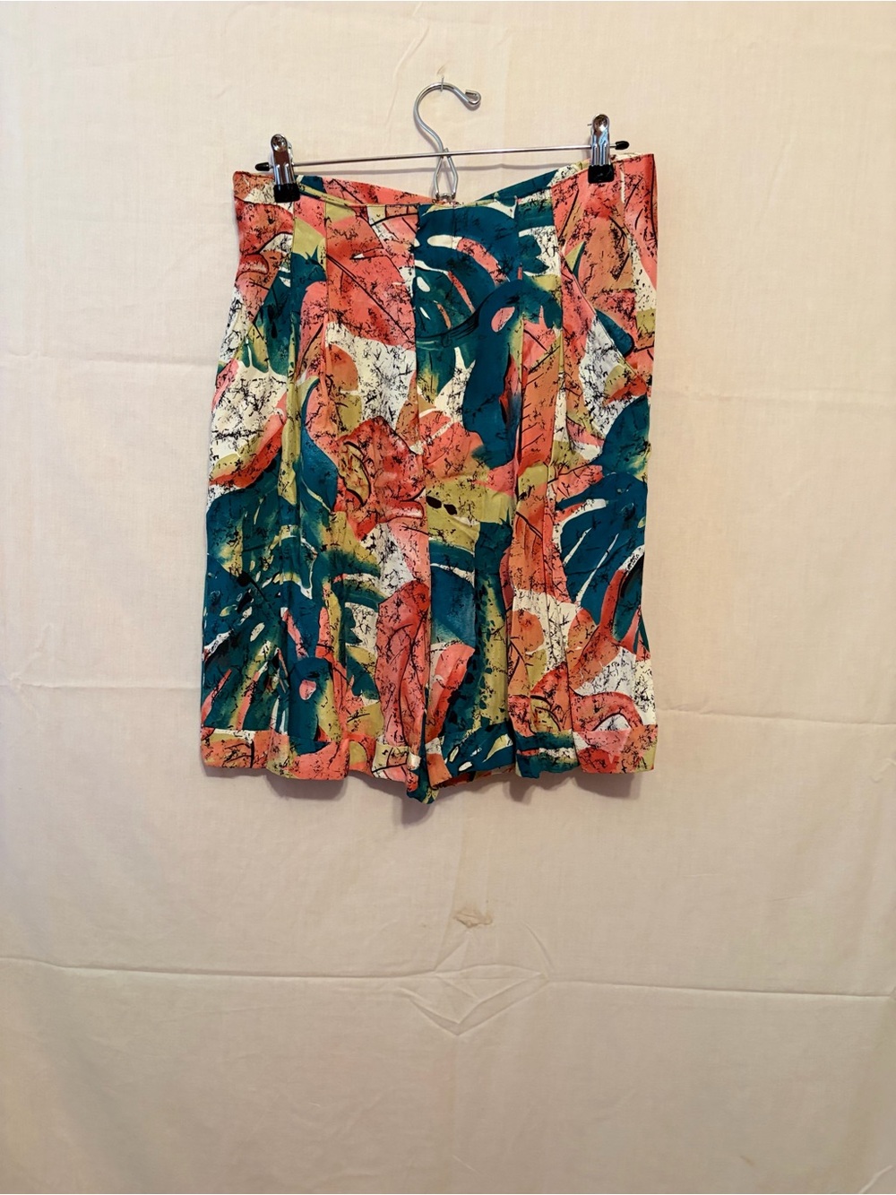 Tropical Print High-Waist Shorts - Coral, Teal, Yellow